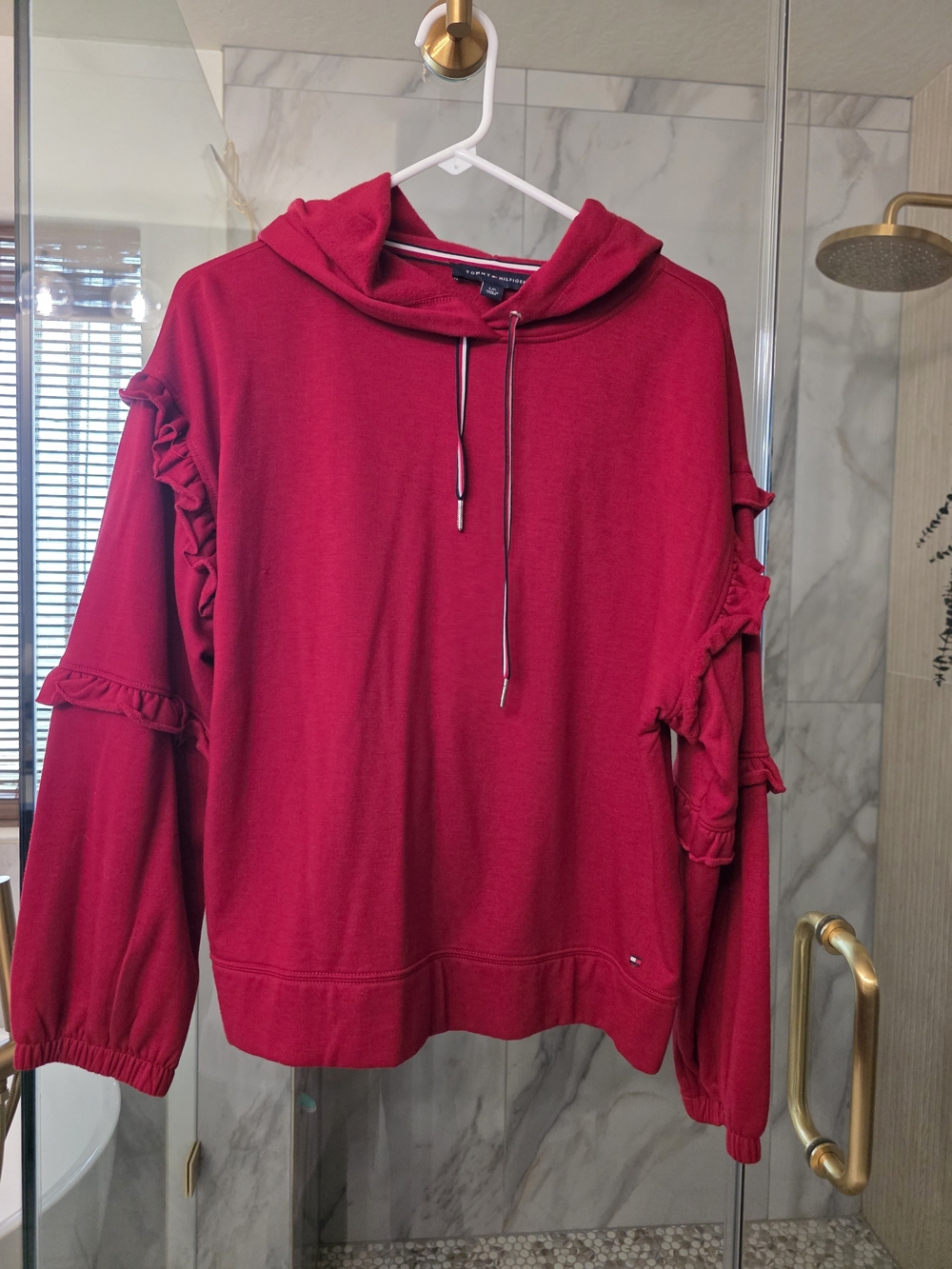 Tommy Hilfiger Crimson Ruffle-Sleeve Hooded Sweatshirt
